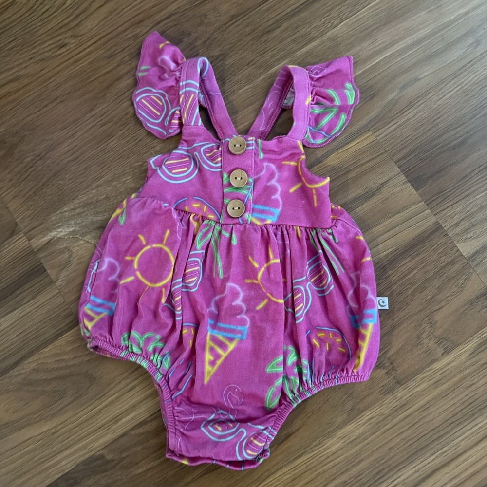 Toddler Pink Ice Cream Bubble Romper with Ruffle Straps